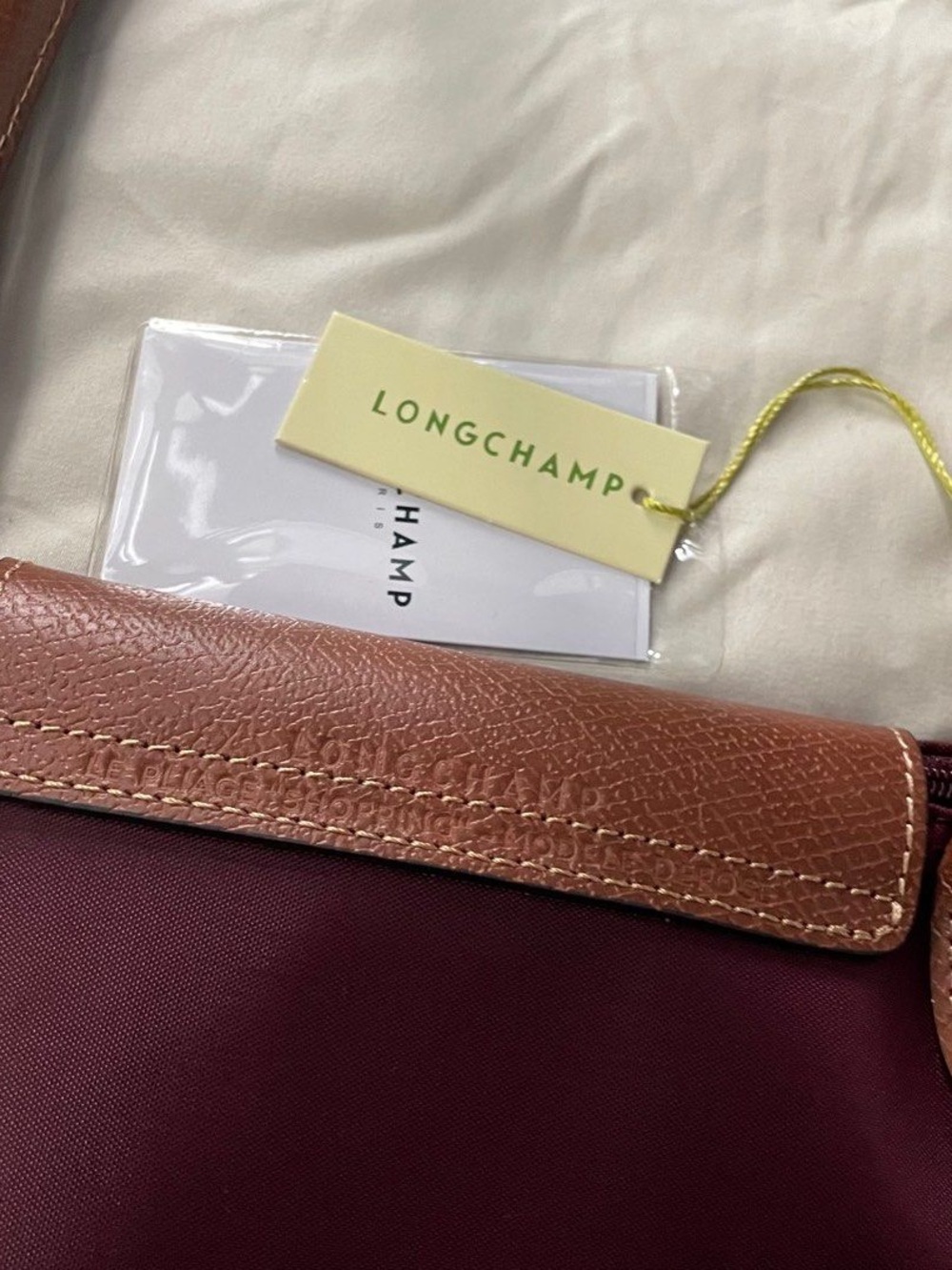 NWT Longchamp Le Pliage Original Large Handbag Burgundy Canvas Shoulder Tote L - Picture 5 of 7